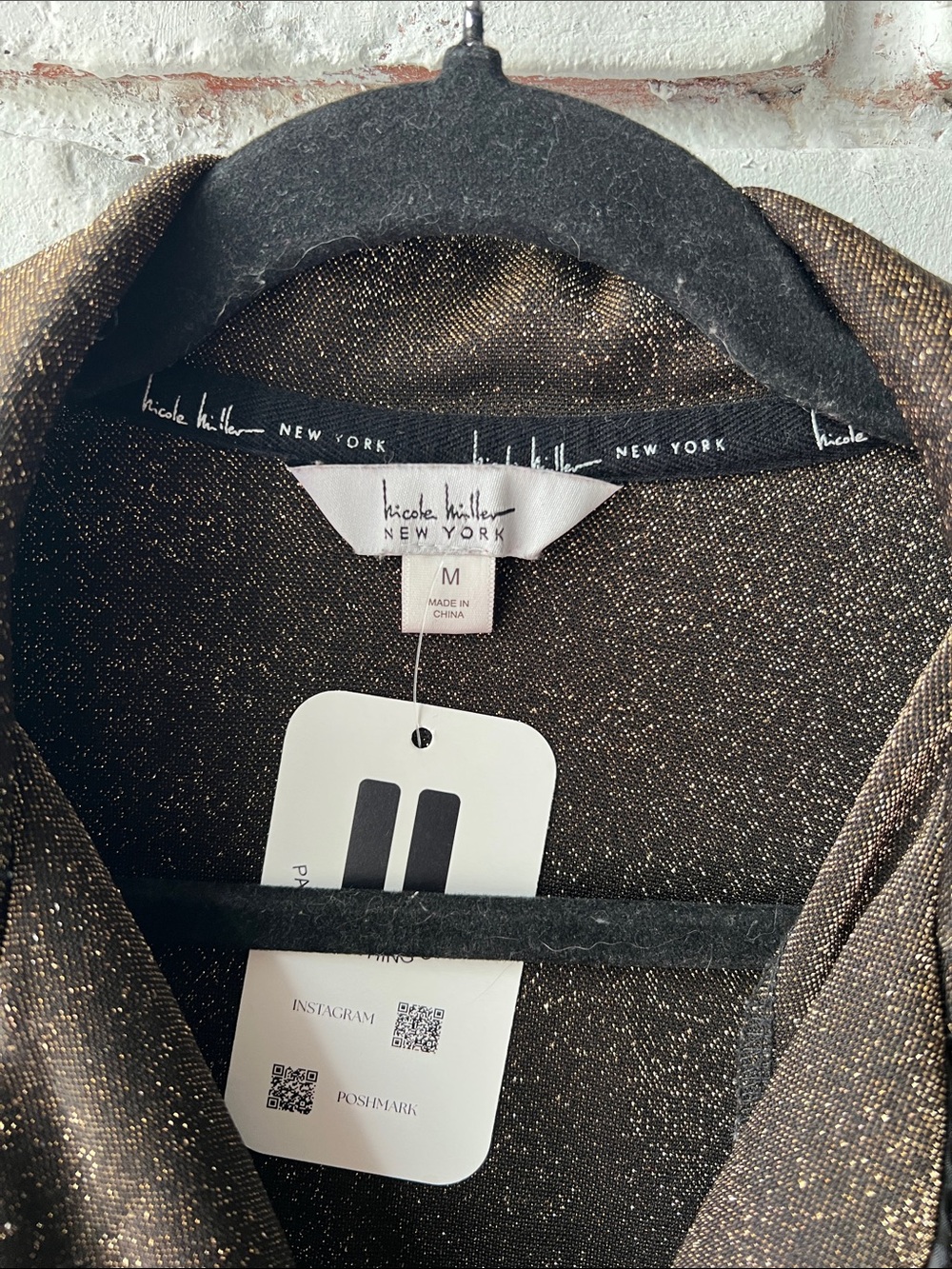Nicole miller metallic thread button down Brown Sparkle Short-Sleeve Shirt - Picture 4 of 5